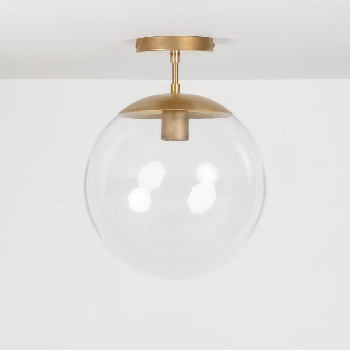 Mod Glass Globe Post Flush Mount Pendant | 6", 8", 10", 12" Raw Brass / 2 Inch / 12in Clear