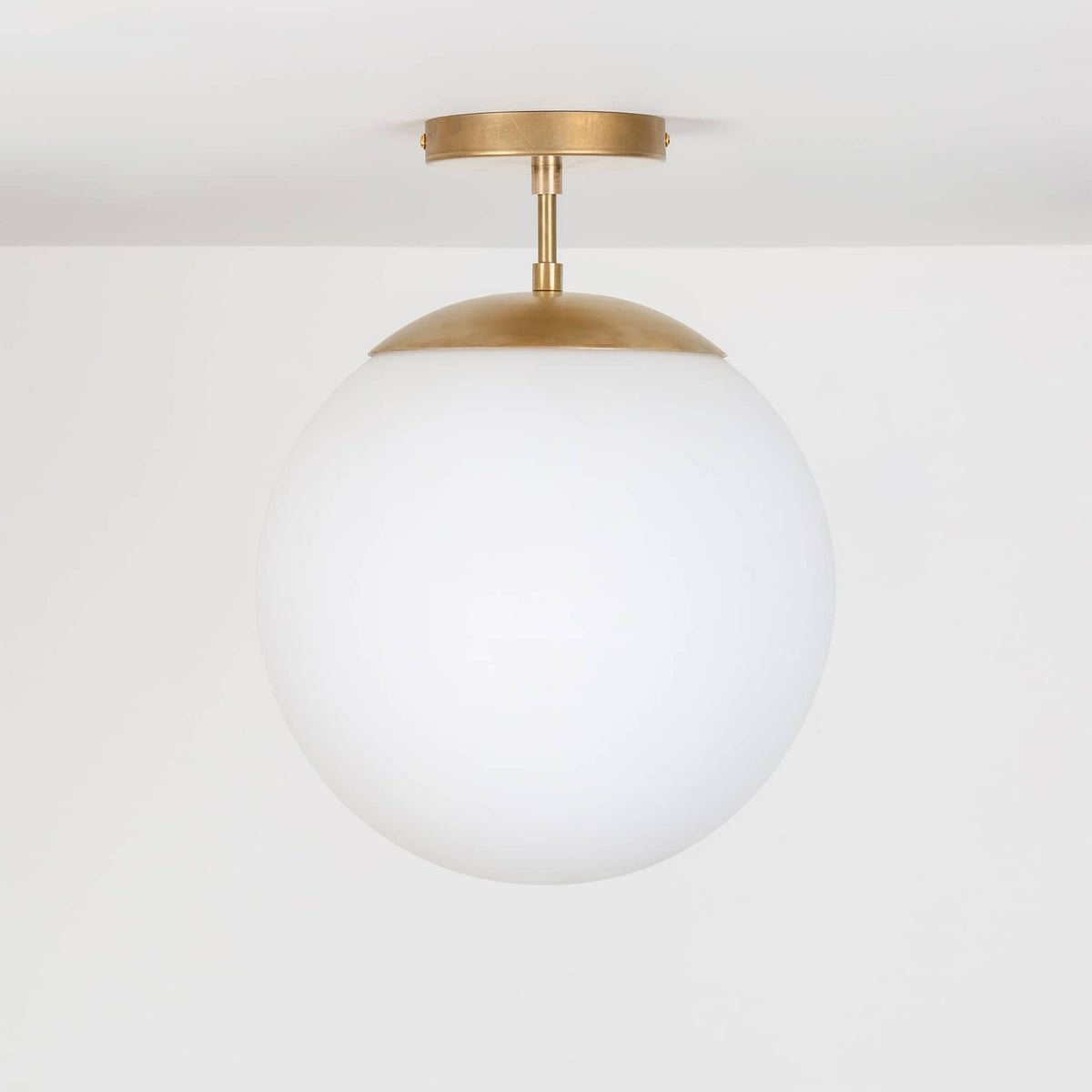 Mod Glass Globe Post Flush Mount Pendant | 6", 8", 10", 12" Raw Brass / 2 Inch / 12in Matte White