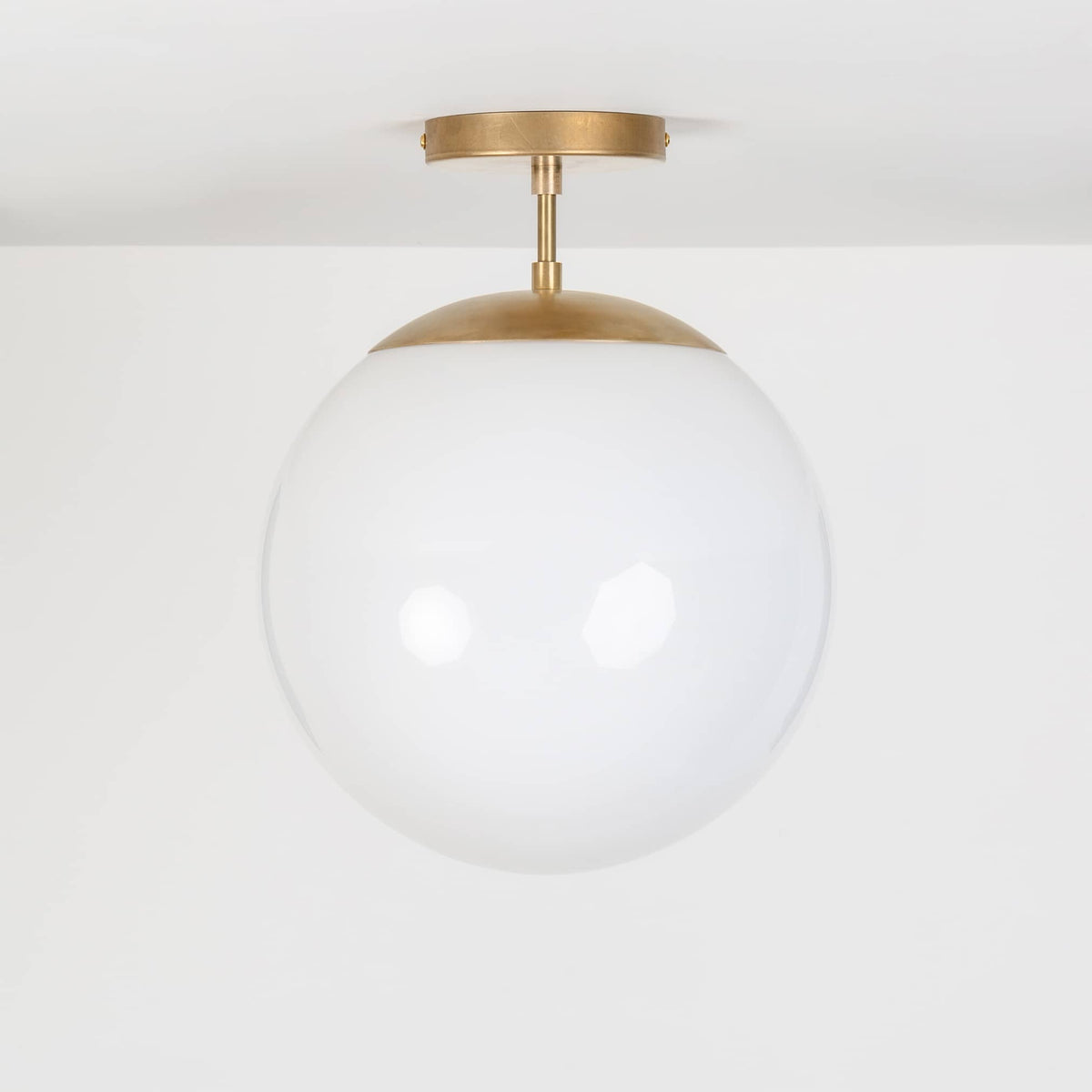 Mod Glass Globe Post Flush Mount Pendant | 6", 8", 10", 12" Raw Brass / 2 Inch / 12in Milk