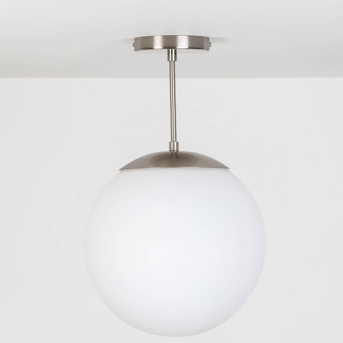 Mod Glass Globe Post Flush Mount Pendant | 6", 8", 10", 12" Brushed Nickel / 6 Inch / 12in Matte White