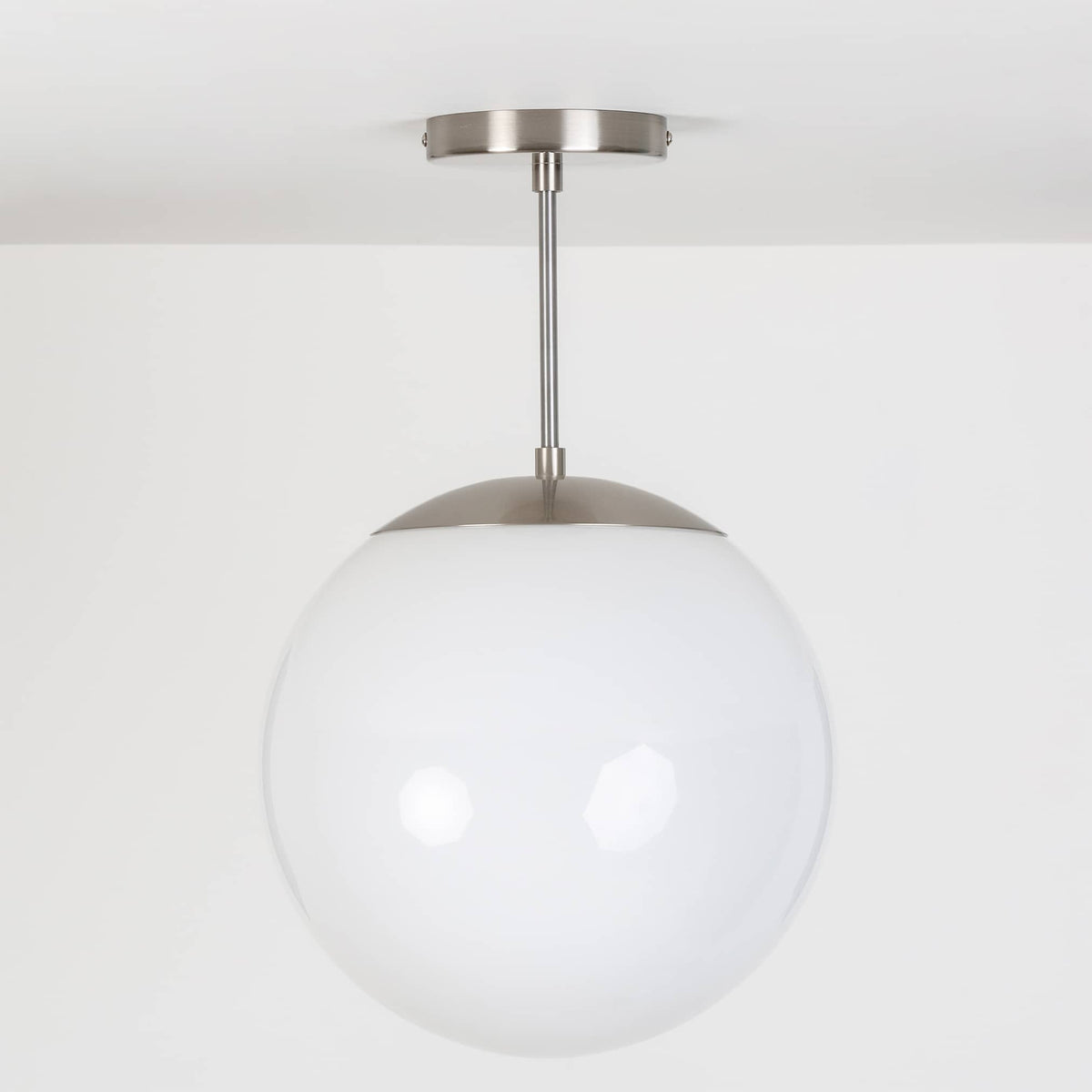 Mod Glass Globe Post Flush Mount Pendant | 6", 8", 10", 12" Brushed Nickel / 6 Inch / 12in Milk