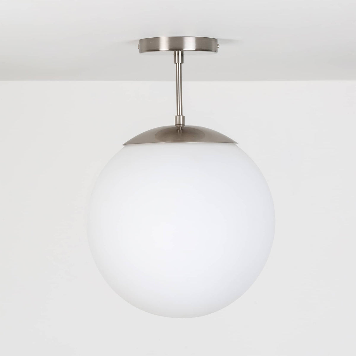 Mod Glass Globe Post Flush Mount Pendant | 6", 8", 10", 12" Brushed Nickel / 4 Inch / 12in Matte White