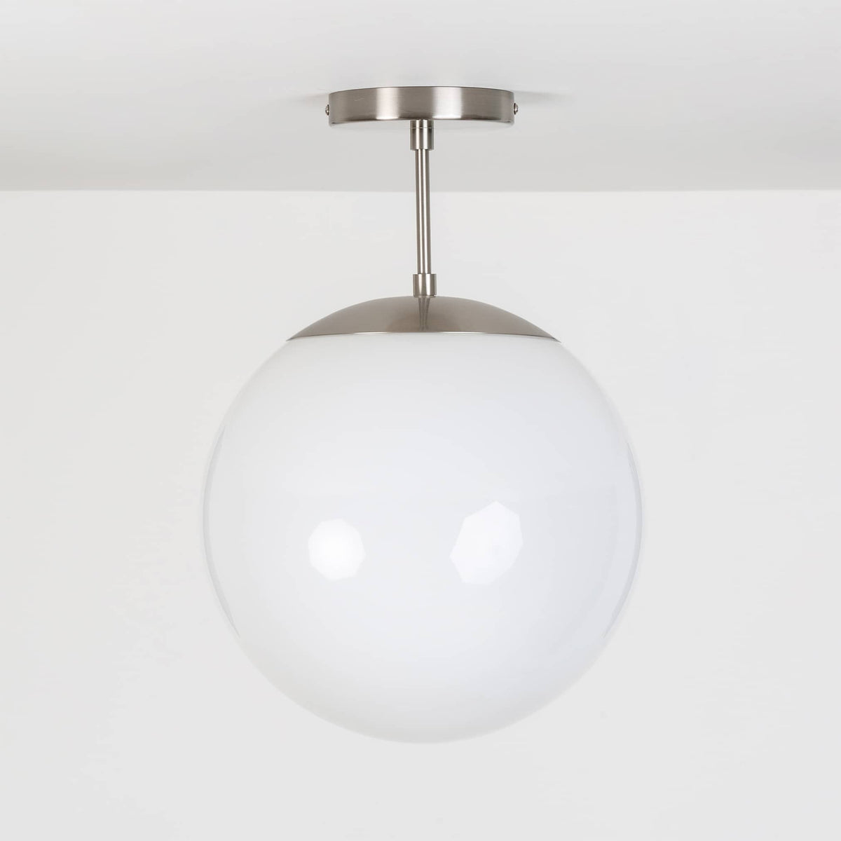 Mod Glass Globe Post Flush Mount Pendant | 6", 8", 10", 12" Brushed Nickel / 4 Inch / 12in Milk