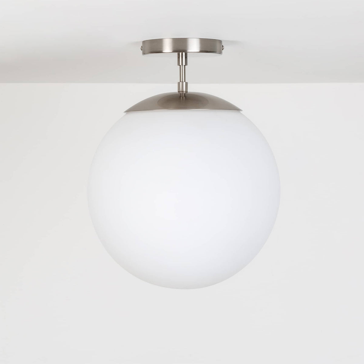 Mod Glass Globe Post Flush Mount Pendant | 6", 8", 10", 12" Brushed Nickel / 2 Inch / 12in Matte White