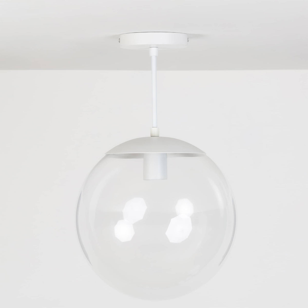 Mod Glass Globe Post Flush Mount Pendant | 6", 8", 10", 12" White / 6 Inch / 12in Clear