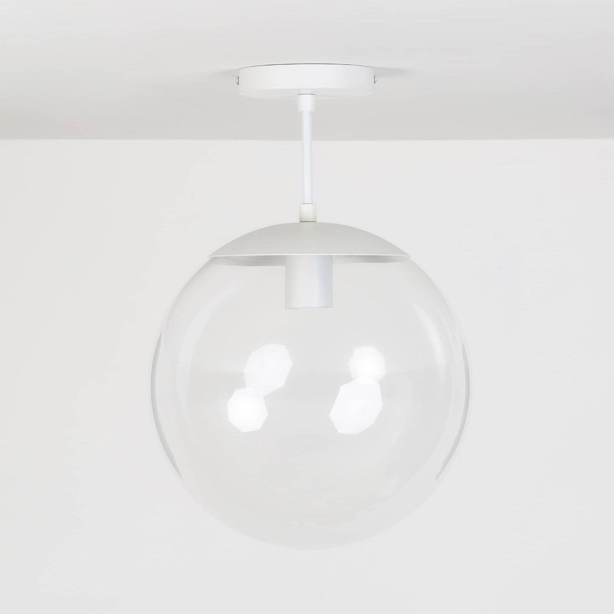 Mod Glass Globe Post Flush Mount Pendant | 6", 8", 10", 12" White / 4 Inch / 12in Clear