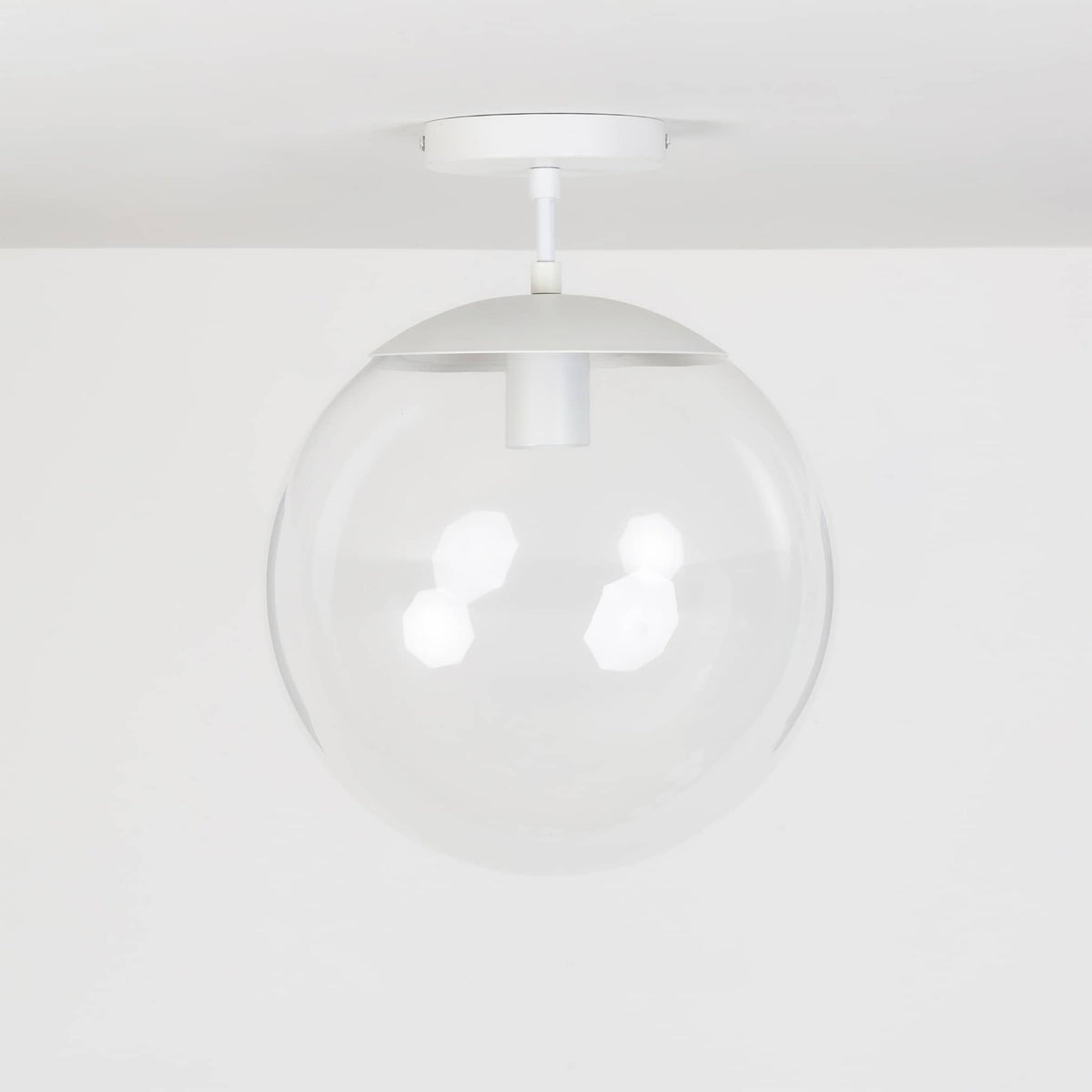 Mod Glass Globe Post Flush Mount Pendant | 6", 8", 10", 12" White / 2 Inch / 12in Clear