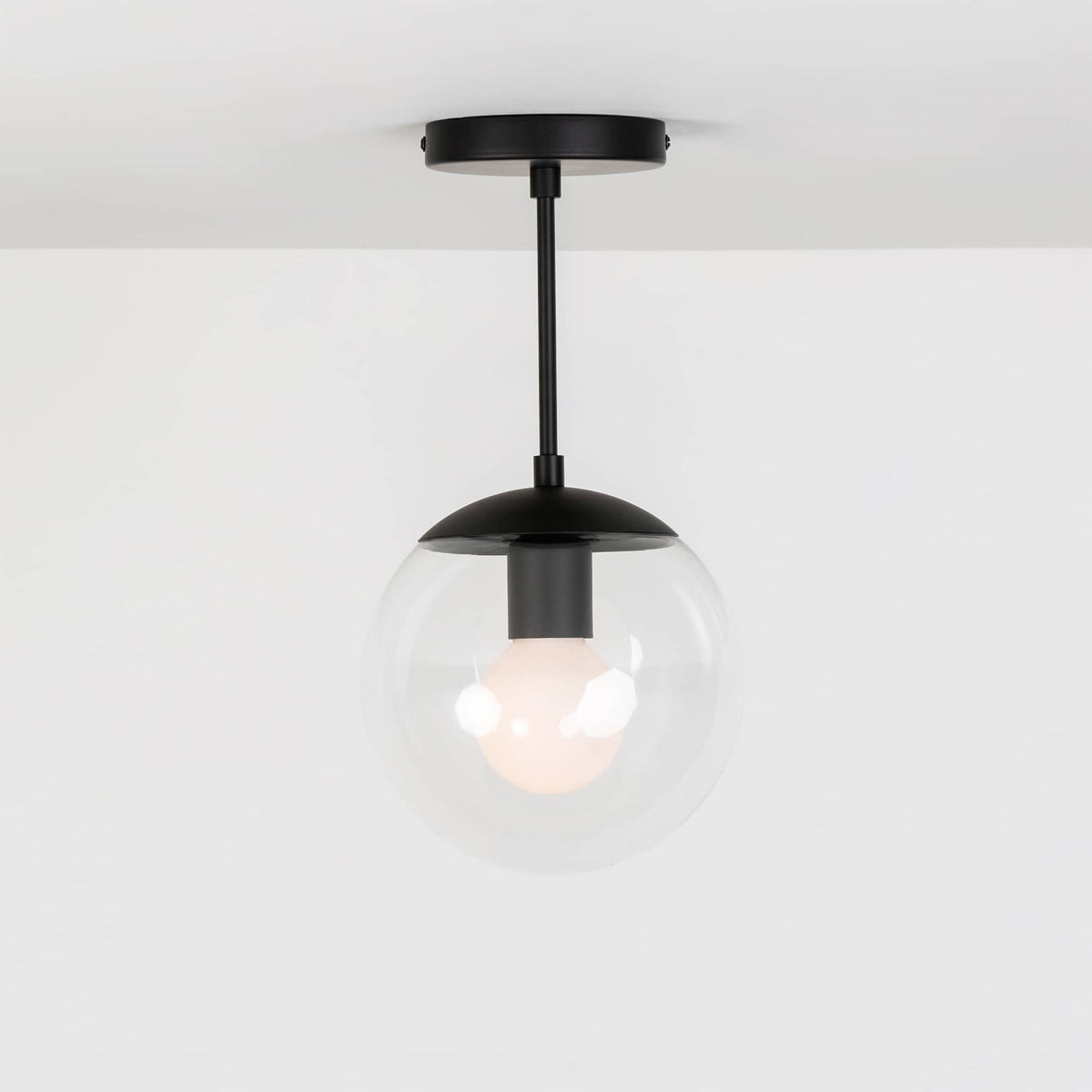 Mod Glass Globe Post Flush Mount Pendant | 6", 8", 10", 12" Black / 6 Inch / 8in Clear