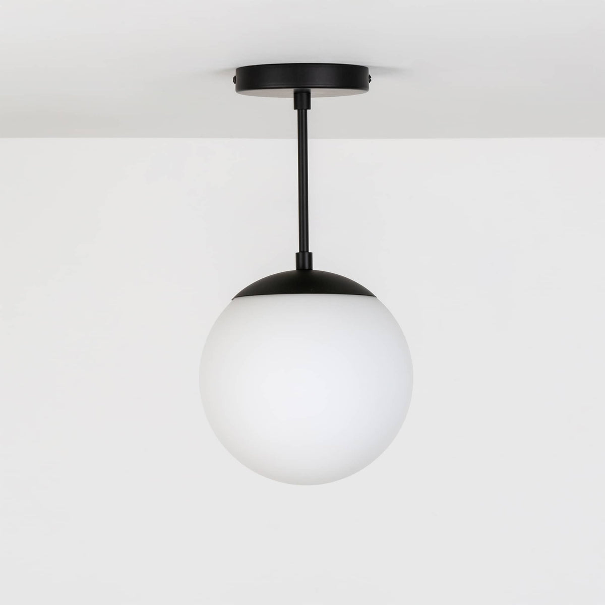 Mod Glass Globe Post Flush Mount Pendant | 6", 8", 10", 12" Black / 6 Inch / 8in Matte White