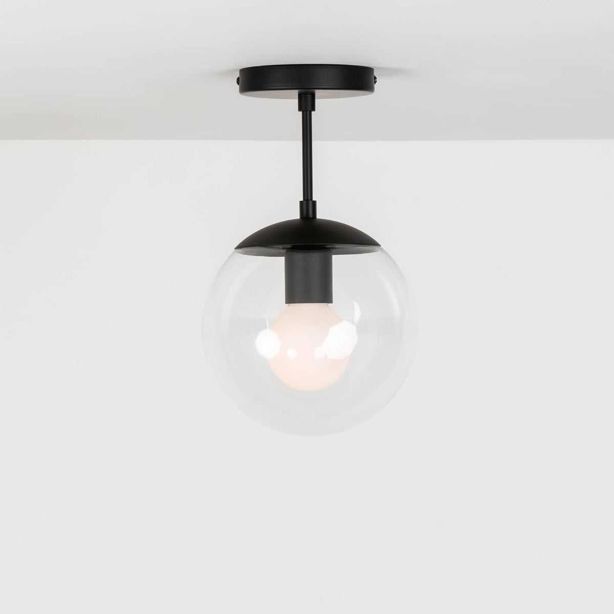 Mod Glass Globe Post Flush Mount Pendant | 6", 8", 10", 12" Black / 4 Inch / 8in Clear