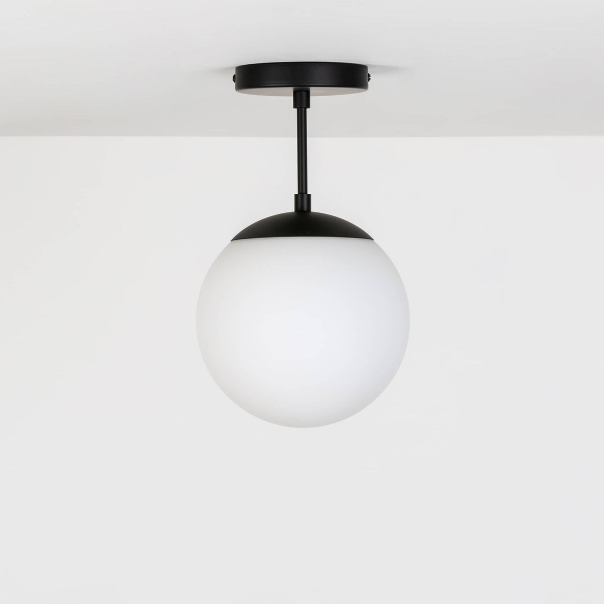 Mod Glass Globe Post Flush Mount Pendant | 6", 8", 10", 12" Black / 4 Inch / 8in Matte White