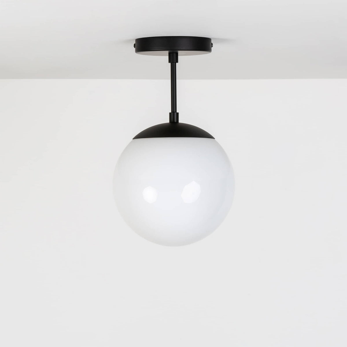 Mod Glass Globe Post Flush Mount Pendant | 6", 8", 10", 12" Black / 4 Inch / 8in Milk