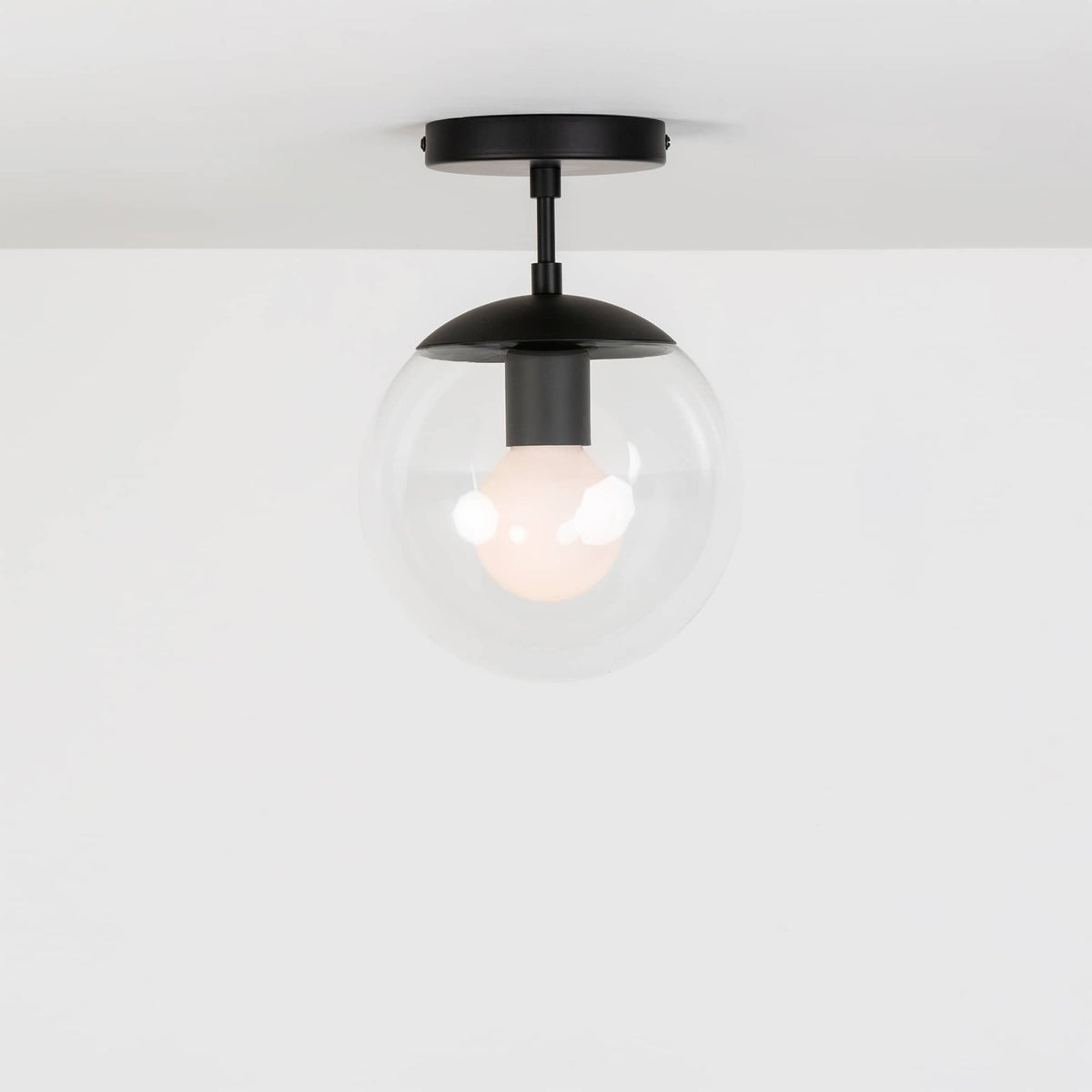 Mod Glass Globe Post Flush Mount Pendant | 6", 8", 10", 12" Black / 2 Inch / 8in Clear