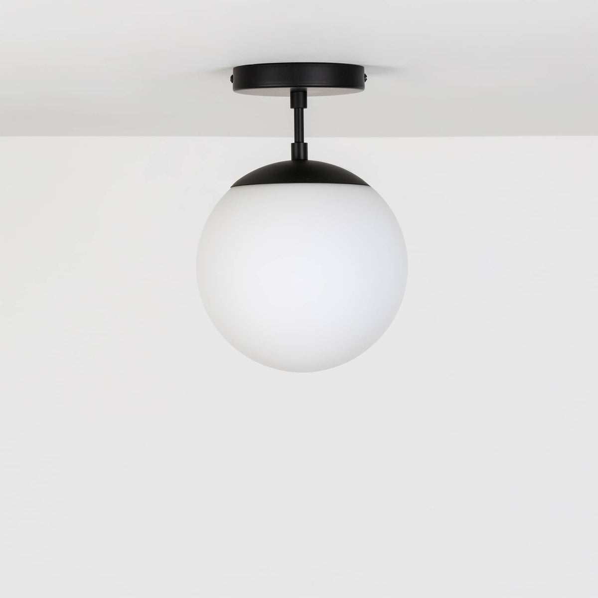 Mod Glass Globe Post Flush Mount Pendant | 6", 8", 10", 12" Black / 2 Inch / 8in Matte White
