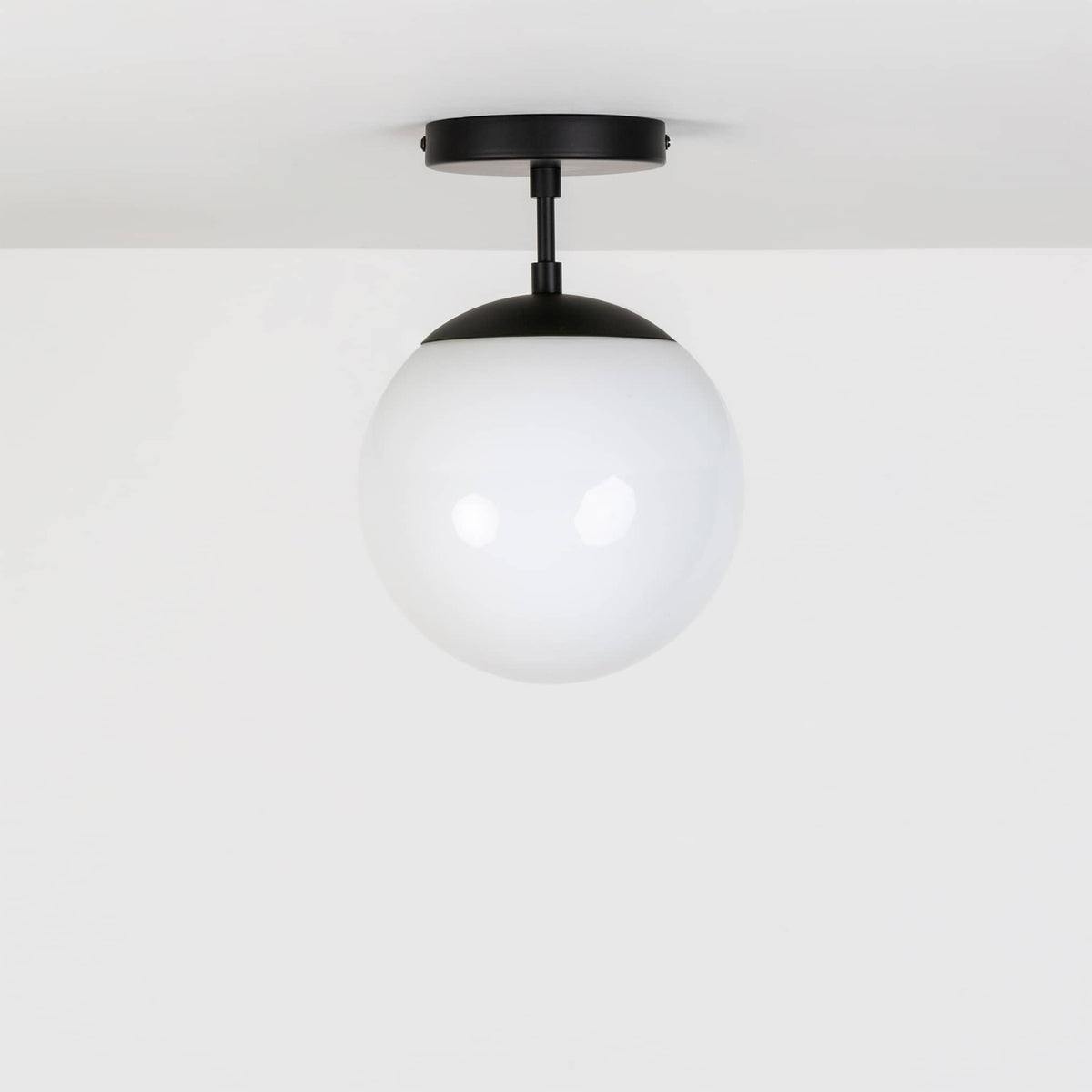 Mod Glass Globe Post Flush Mount Pendant | 6", 8", 10", 12" Black / 2 Inch / 8in Milk