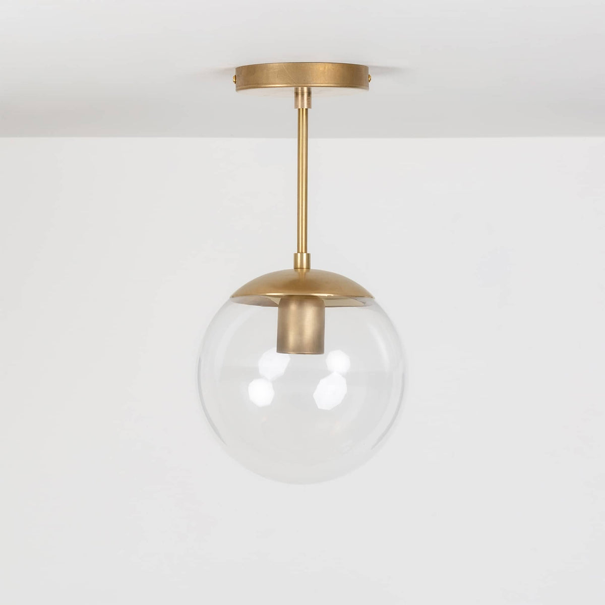 Mod Glass Globe Post Flush Mount Pendant | 6", 8", 10", 12" Raw Brass / 6 Inch / 8in Clear