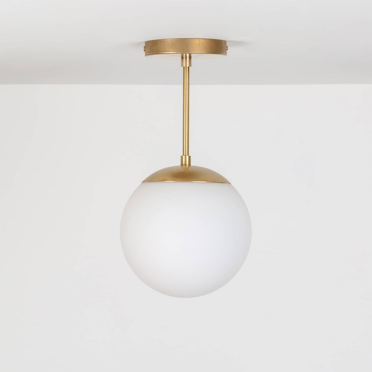 Mod Glass Globe Post Flush Mount Pendant | 6", 8", 10", 12" Raw Brass / 6 Inch / 8in Matte White
