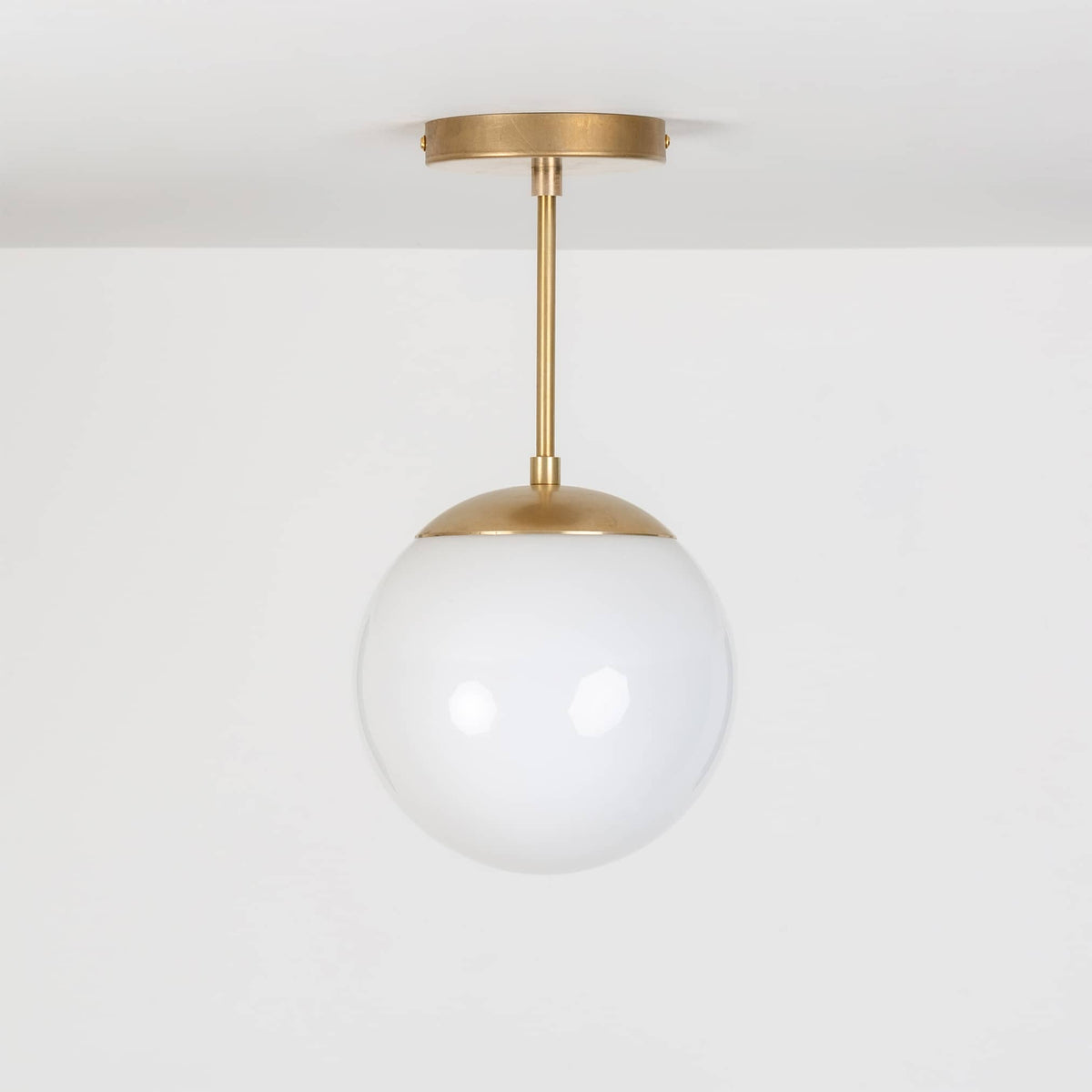 Mod Glass Globe Post Flush Mount Pendant | 6", 8", 10", 12" Raw Brass / 6 Inch / 8in Milk