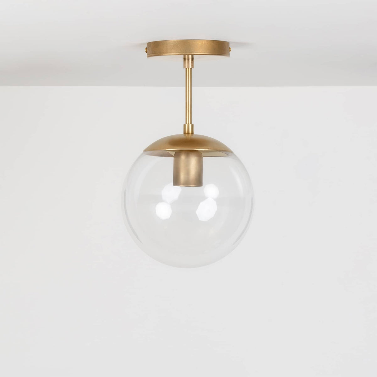 Mod Glass Globe Post Flush Mount Pendant | 6", 8", 10", 12" Raw Brass / 4 Inch / 8in Clear