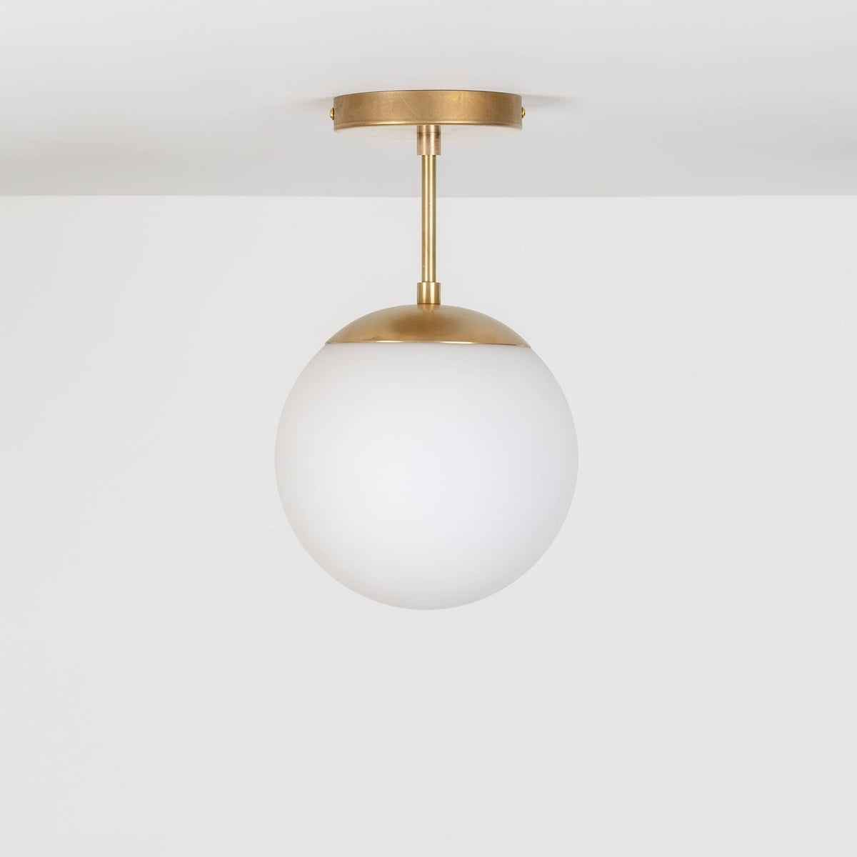 Mod Glass Globe Post Flush Mount Pendant | 6", 8", 10", 12" Raw Brass / 4 Inch / 8in Matte White