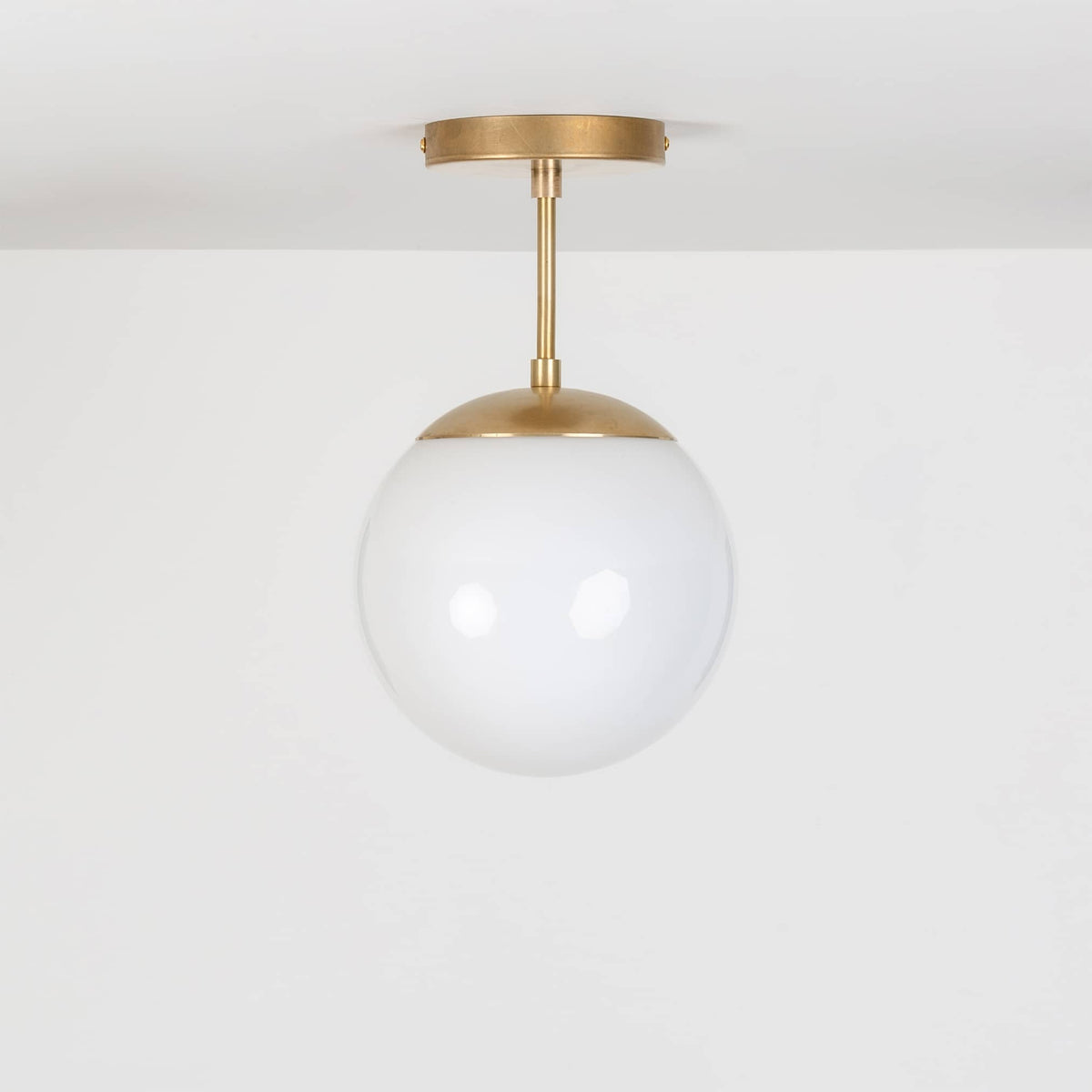 Mod Glass Globe Post Flush Mount Pendant | 6", 8", 10", 12" Raw Brass / 4 Inch / 8in Milk