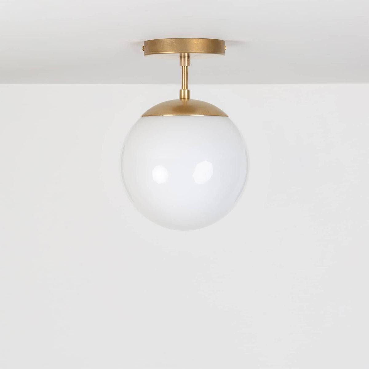 Mod Glass Globe Post Flush Mount Pendant | 6", 8", 10", 12" Raw Brass / 2 Inch / 8in Milk