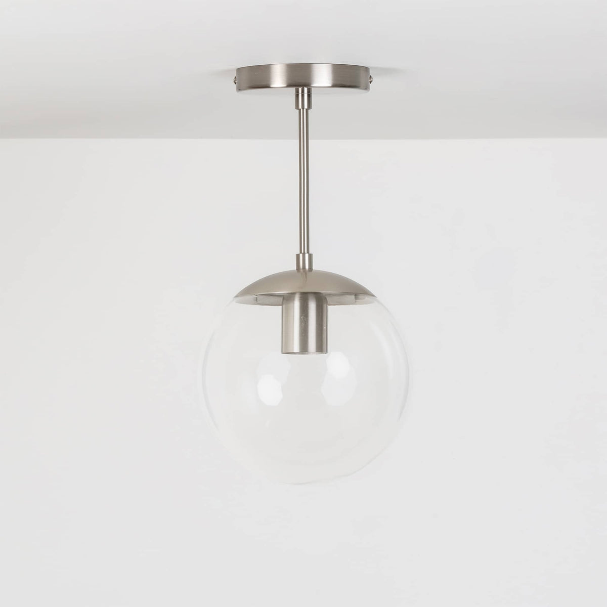 Mod Glass Globe Post Flush Mount Pendant | 6", 8", 10", 12" Brushed Nickel / 6 Inch / 8in Clear