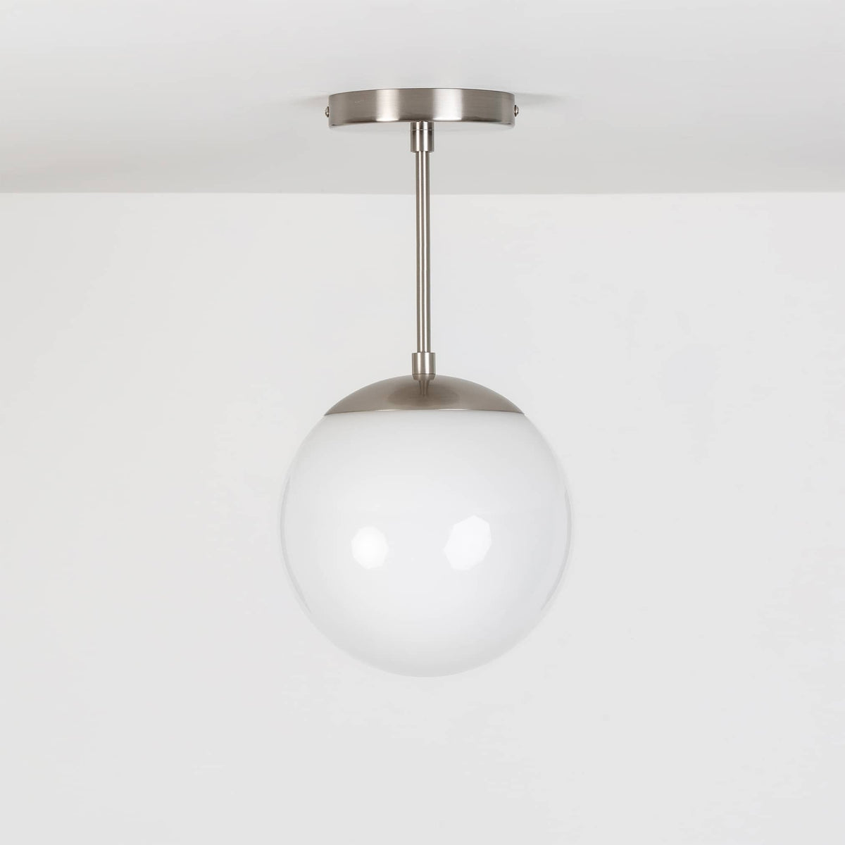 Mod Glass Globe Post Flush Mount Pendant | 6", 8", 10", 12" Brushed Nickel / 6 Inch / 8in Milk