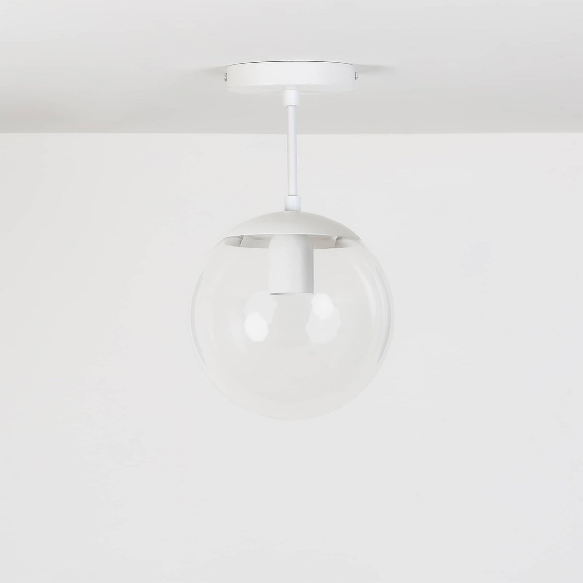 Mod Glass Globe Post Flush Mount Pendant | 6", 8", 10", 12" White / 4 Inch / 8in Clear