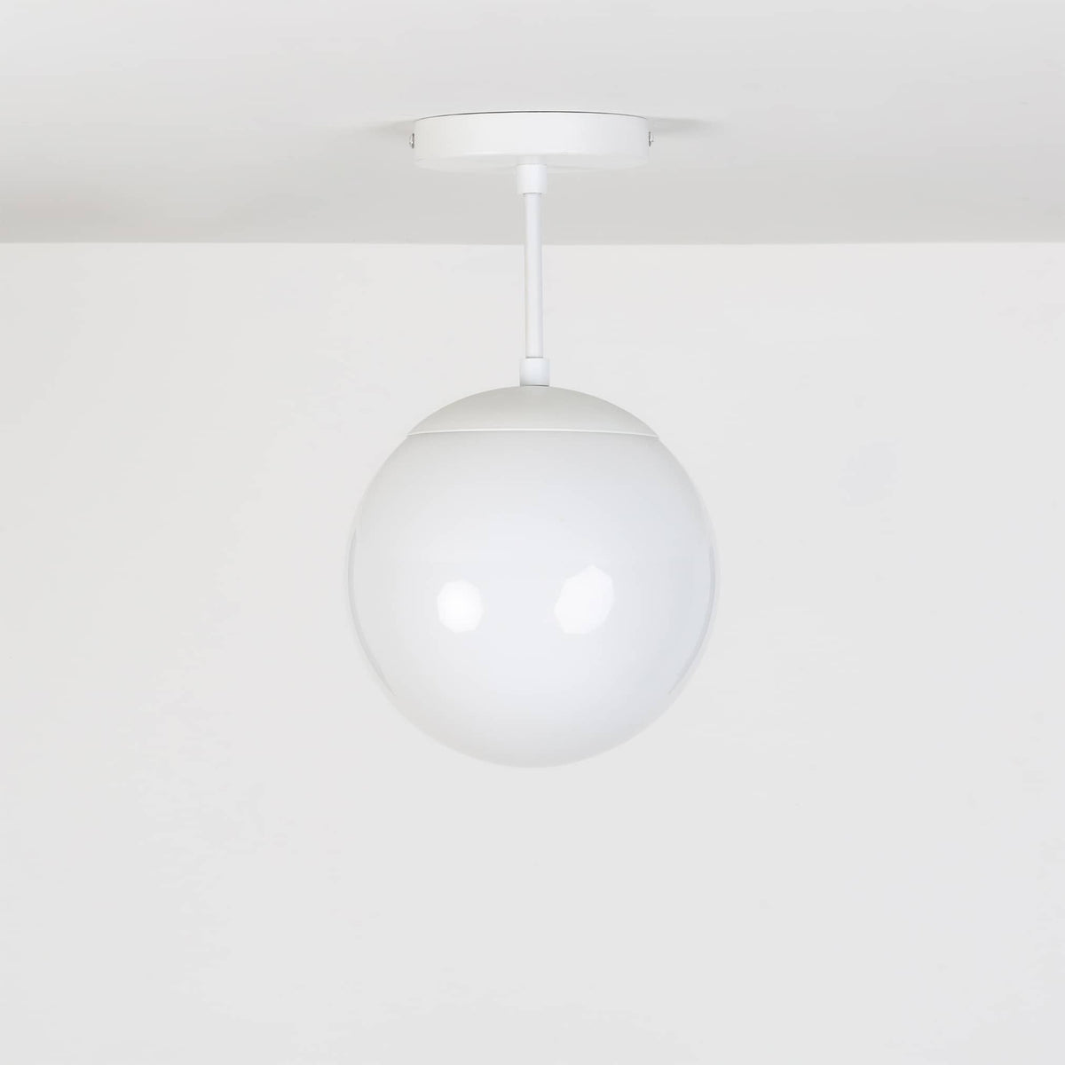 Mod Glass Globe Post Flush Mount Pendant | 6", 8", 10", 12" White / 4 Inch / 8in Milk