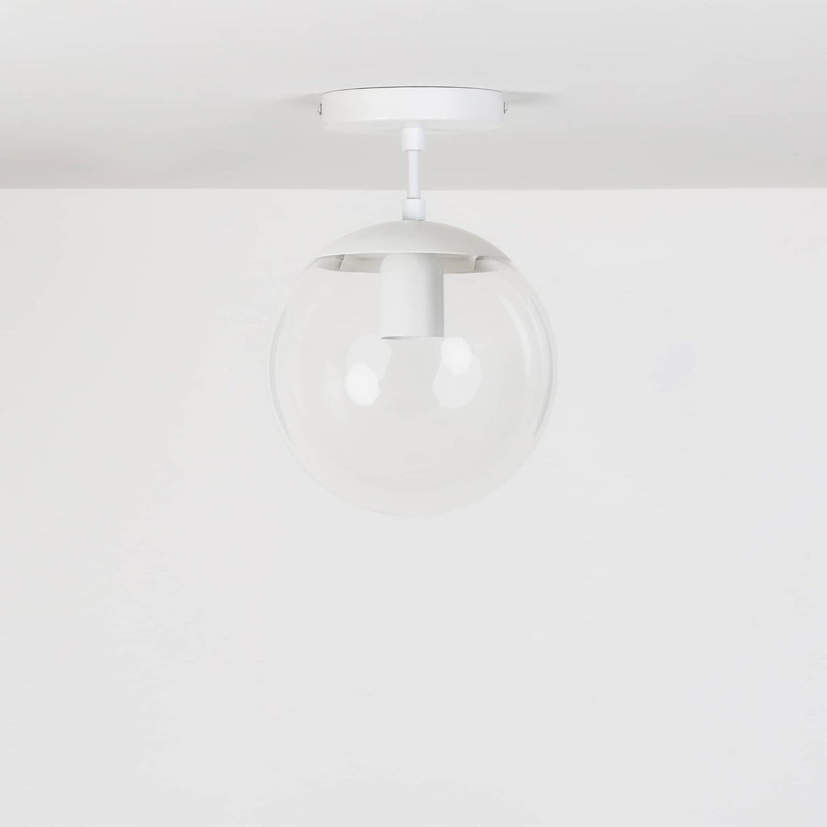 Mod Glass Globe Post Flush Mount Pendant | 6", 8", 10", 12" White / 2 Inch / 8in Clear