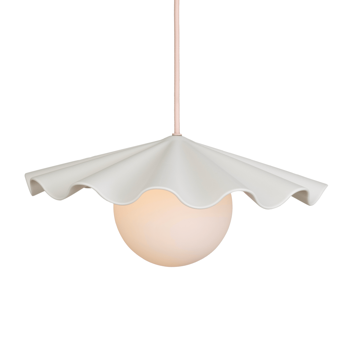 Fleur No. 3 porcelain pendant light, raw porcelain shade with Quartz cord and hardware