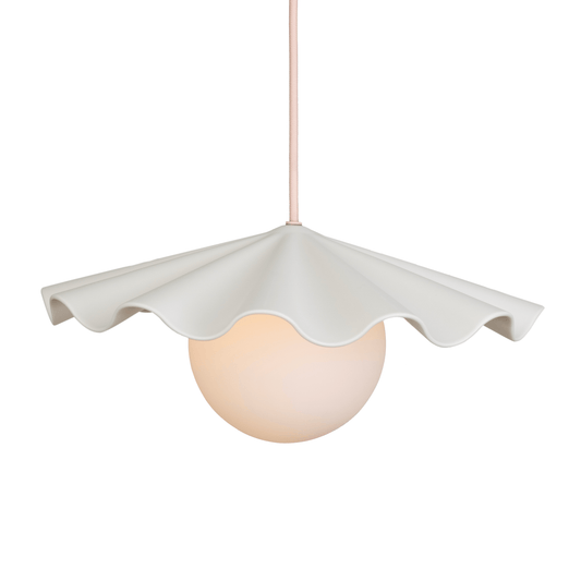 Fleur No. 3 porcelain pendant light, raw porcelain shade with Quartz cord and hardware