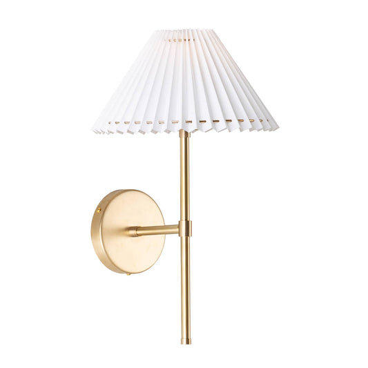 Bold Solo Wall Sconce with Pleated Shade Solid Raw Brass