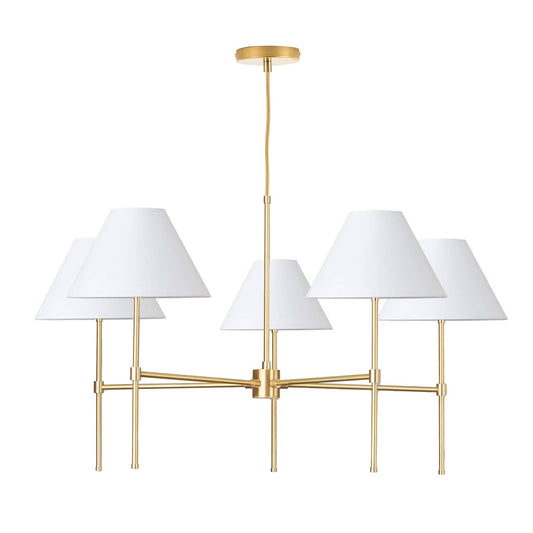 Slim 5-Arm Chandelier with Smooth Empire Shade Solid Raw Brass