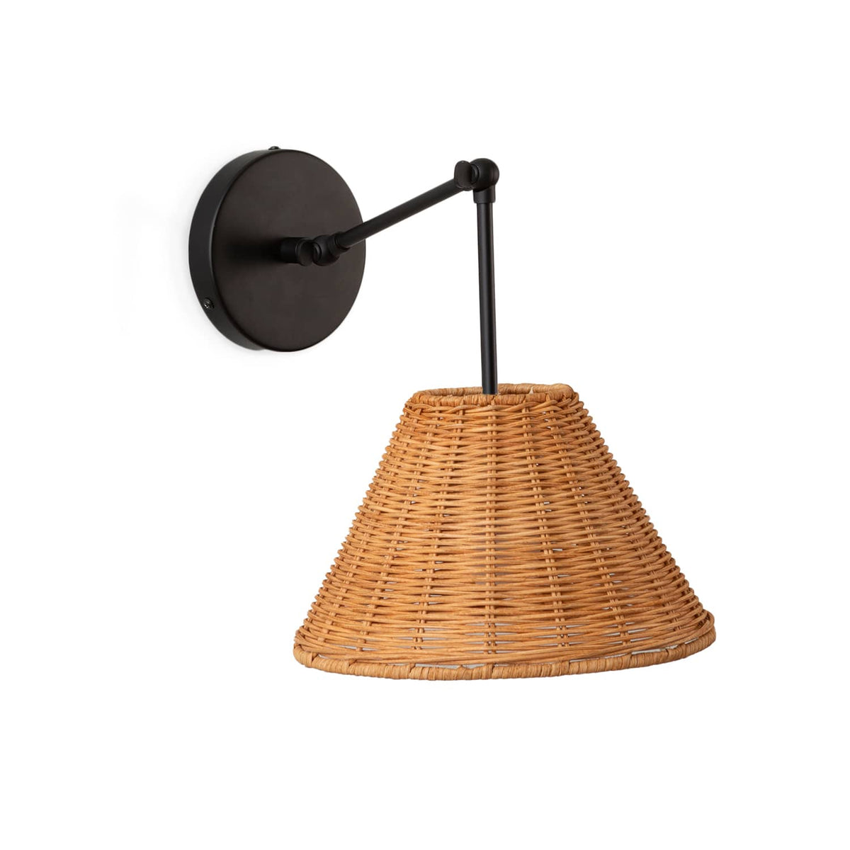 Hinge Double Solo Sconce | Pleated, Empire, or Wicker Shade Wicker / Black
