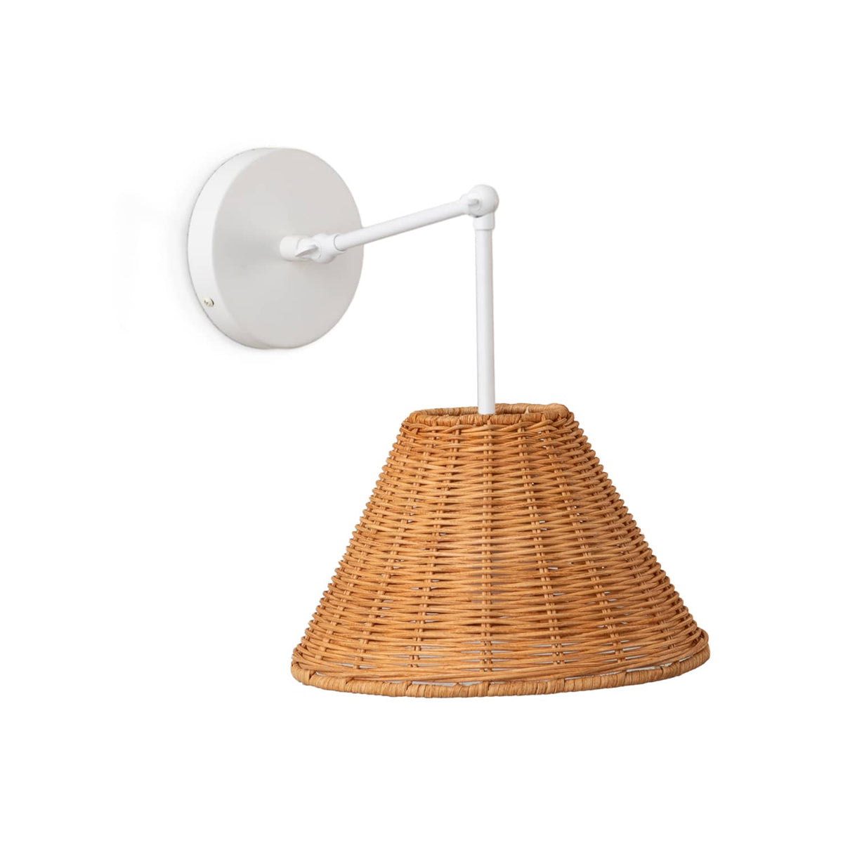 Hinge Double Solo Sconce | Pleated, Empire, or Wicker Shade Wicker / White