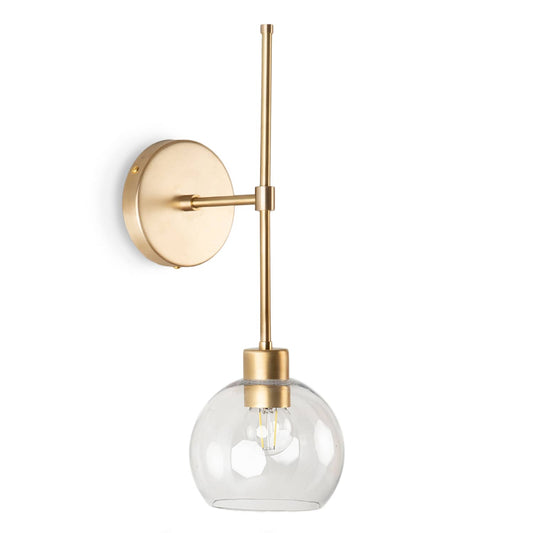 Slim Solo Wall Sconce with Glass Globe Shade Solid Raw Brass / Clear
