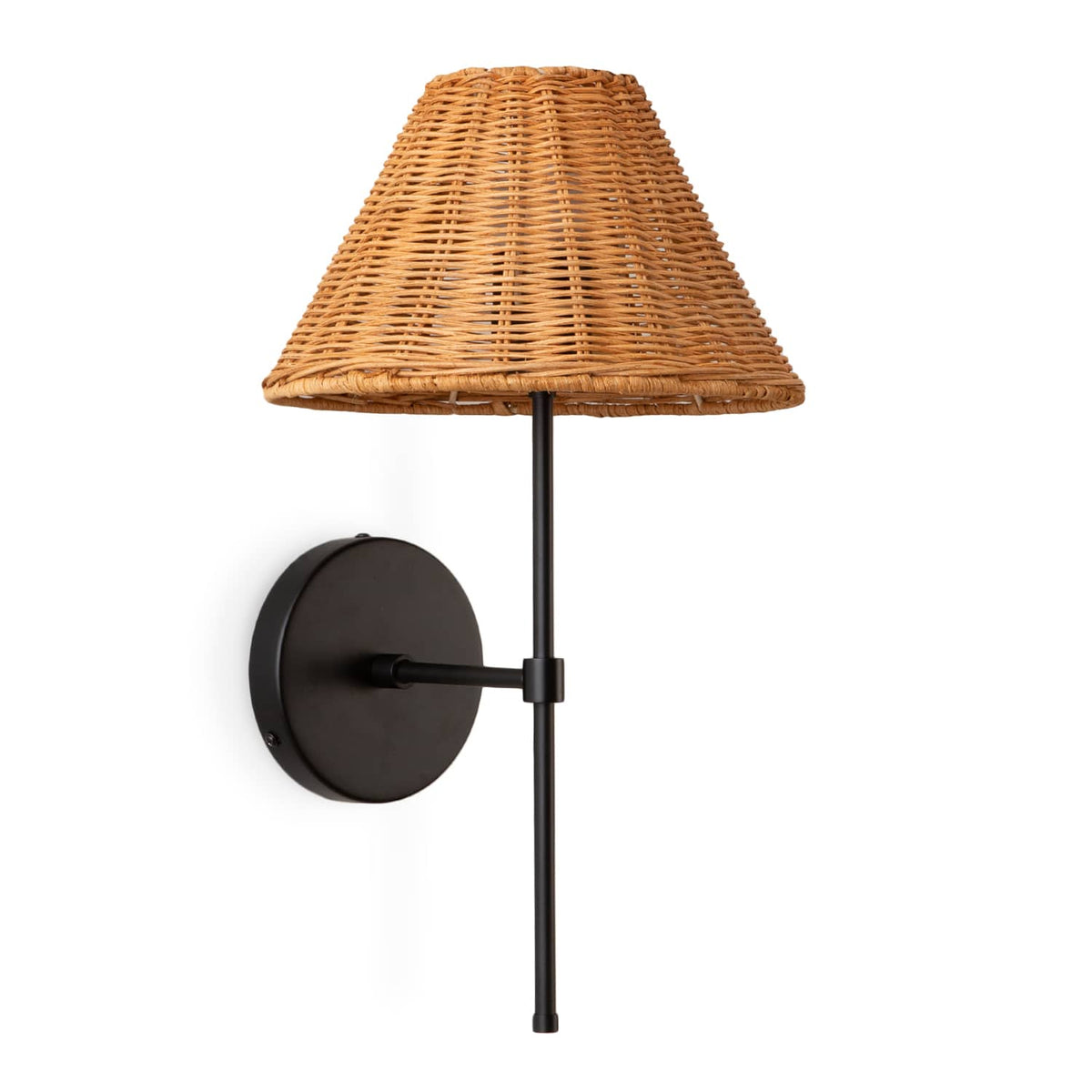 Slim Solo Wall Sconce | Pleated, Empire, or Wicker Shade Wicker / Black