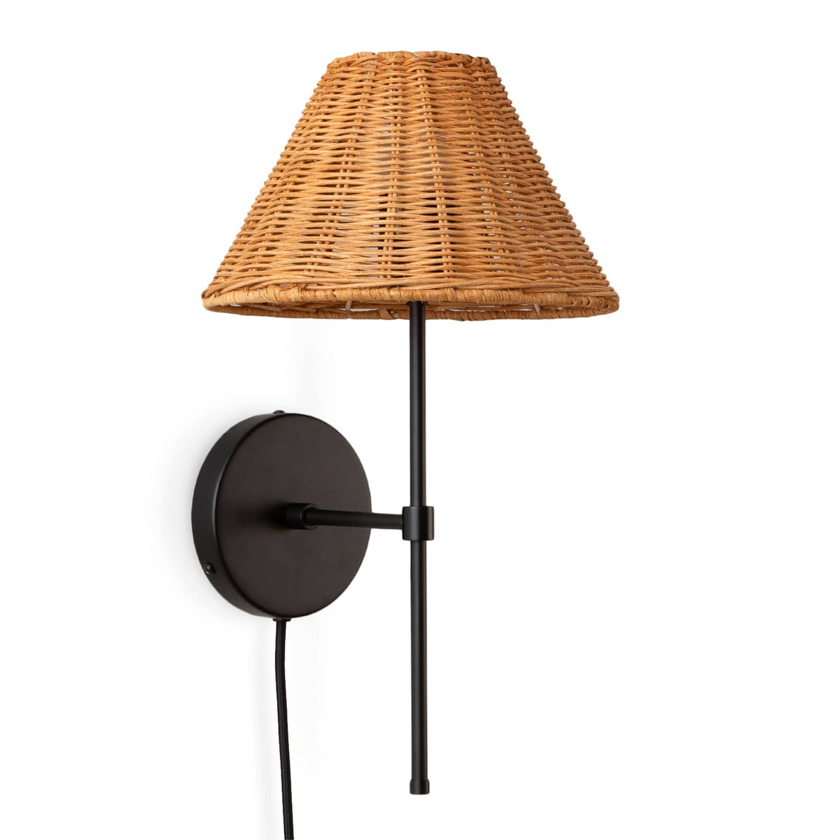Slim Solo Plug-In Sconce | Pleated, Empire, or Wicker Shade Wicker / Black