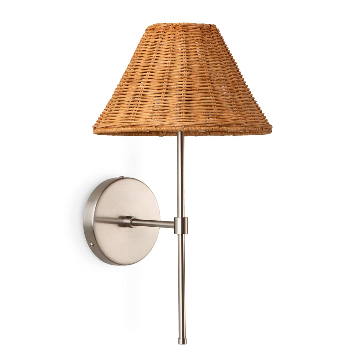 Slim Solo Wall Sconce | Pleated, Empire, or Wicker Shade Wicker / Brushed Nickel