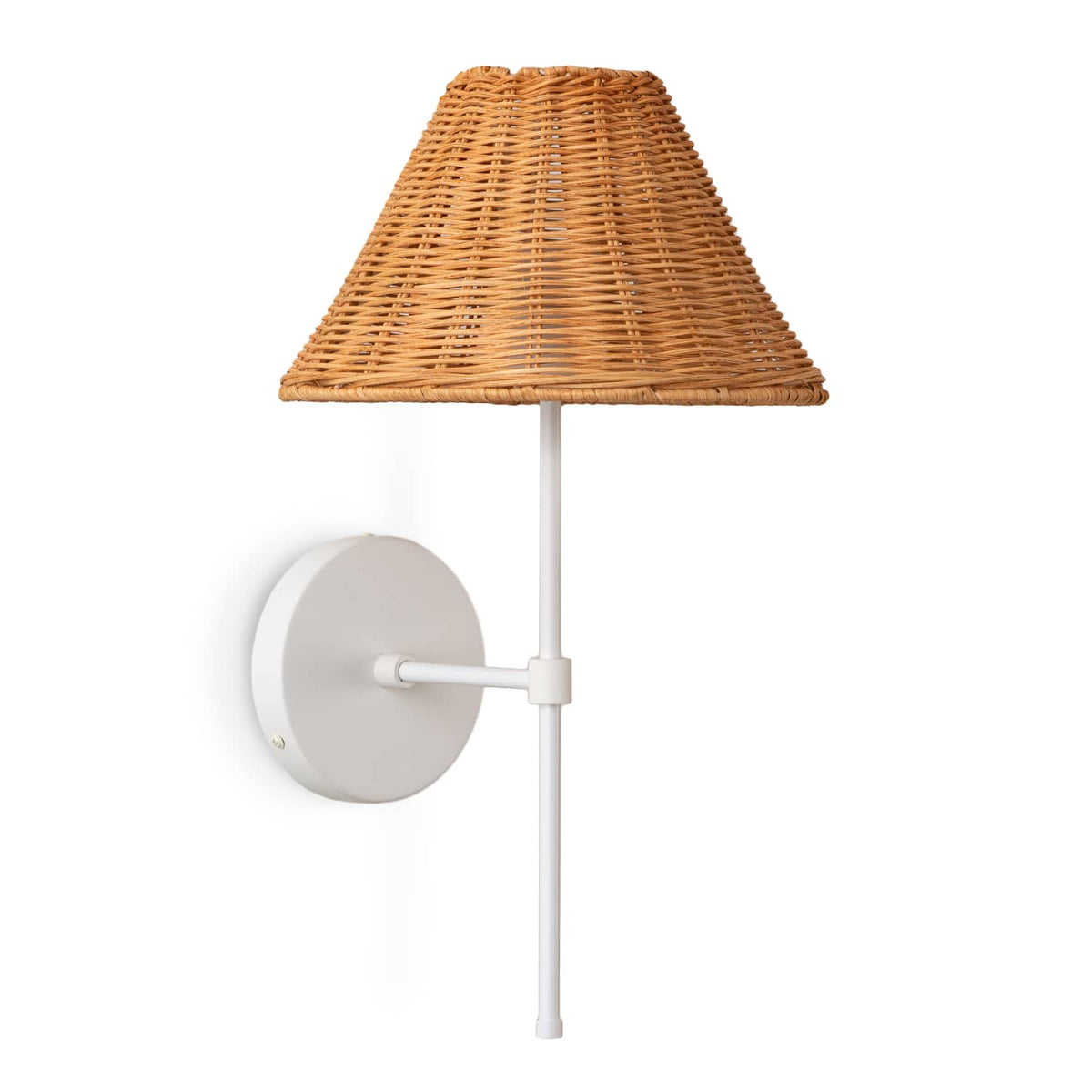 Slim Solo Wall Sconce | Pleated, Empire, or Wicker Shade Wicker / White