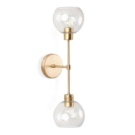 Slim Duo Sconce with Glass Globes Solid Raw Brass / Clear