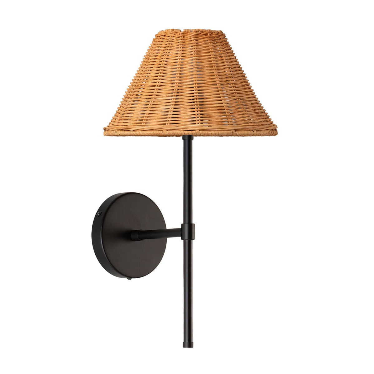 Bold Solo Wall Sconce | Pleated, Empire, or Wicker Shade Wicker / Black