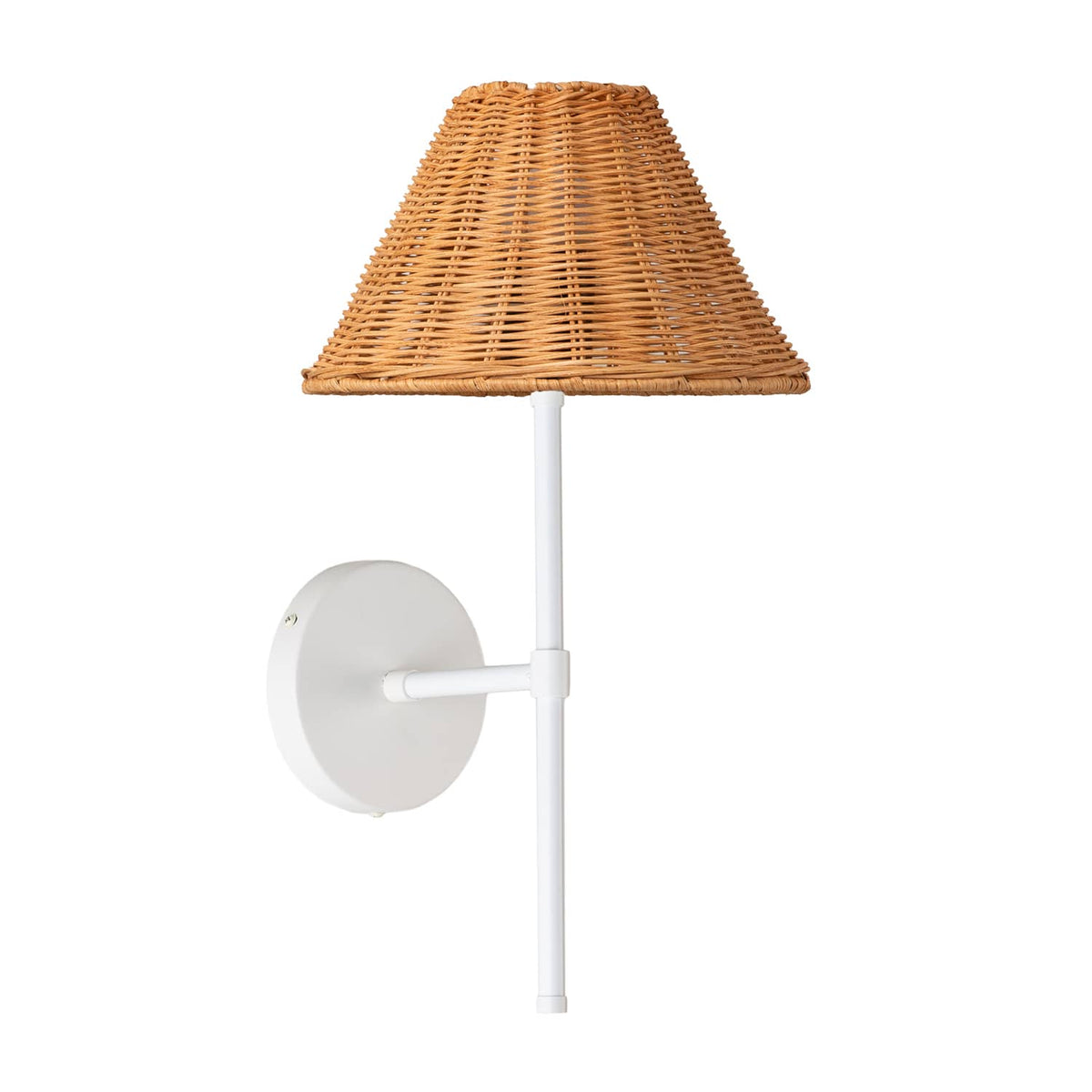 Bold Solo Wall Sconce | Pleated, Empire, or Wicker Shade Wicker / White