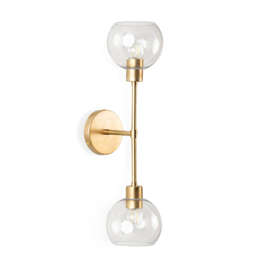 Bold Duo Sconce with Glass Globes Solid Raw Brass / Clear
