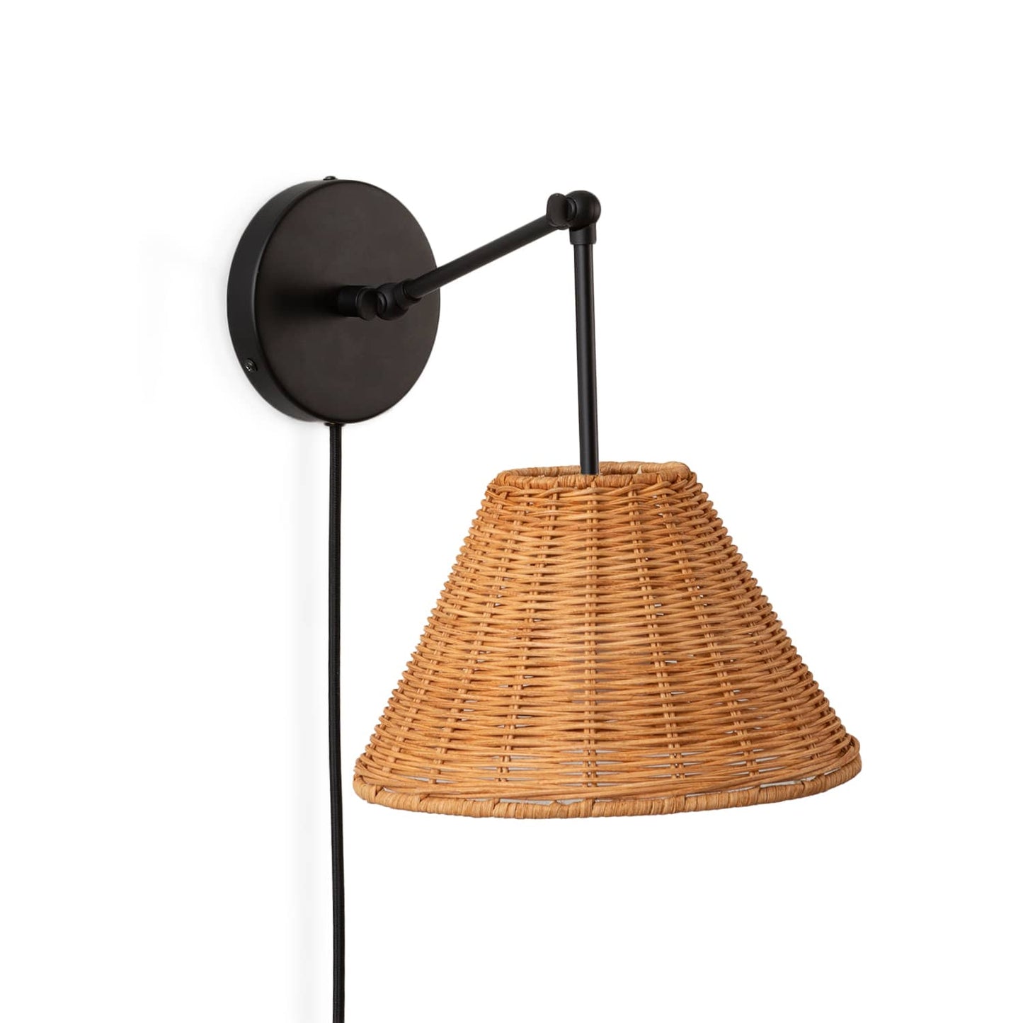 Hinge Plug-In Double Solo Sconce with Wicker Shade