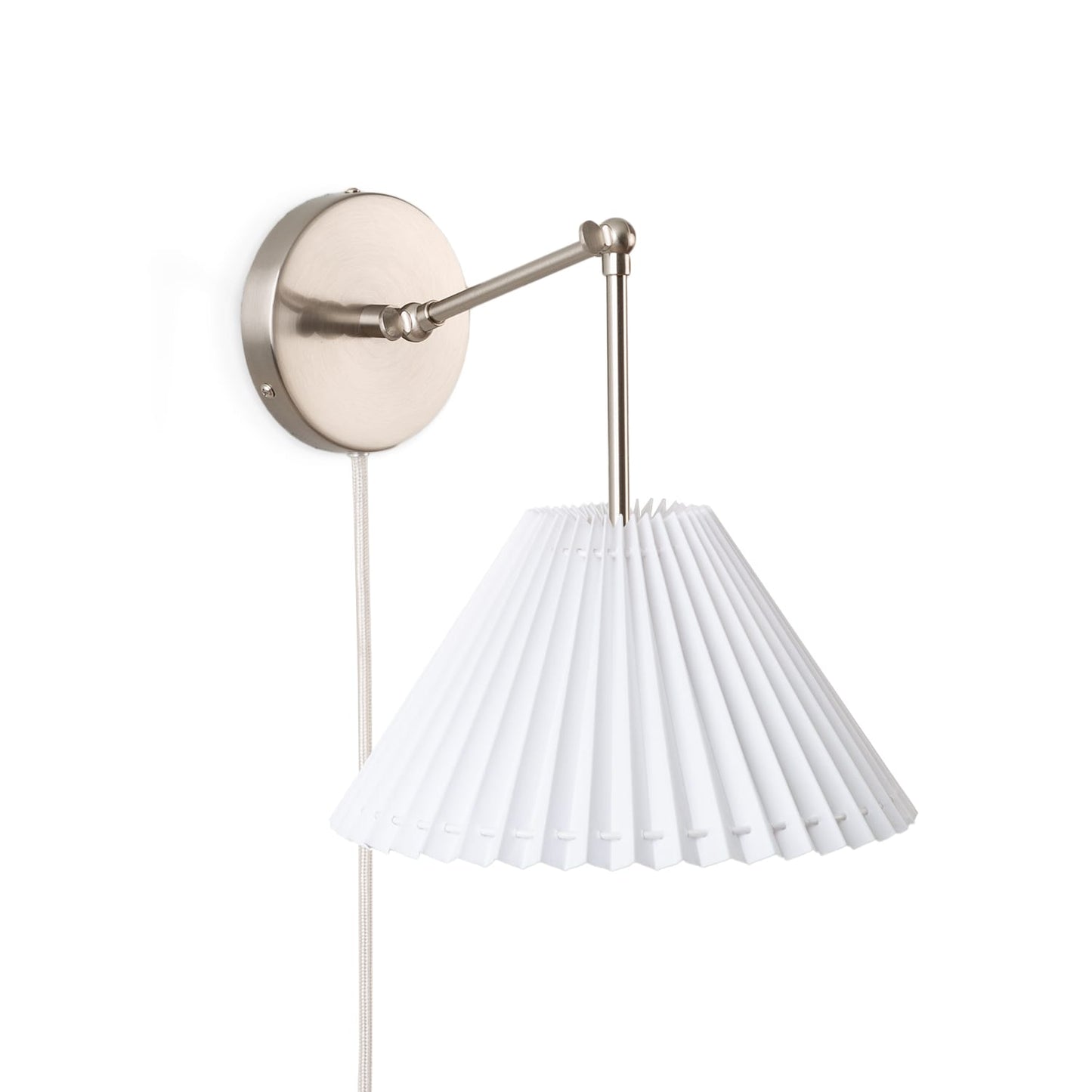 Hinge Plug-In Double Solo Sconce with Pleated Shade