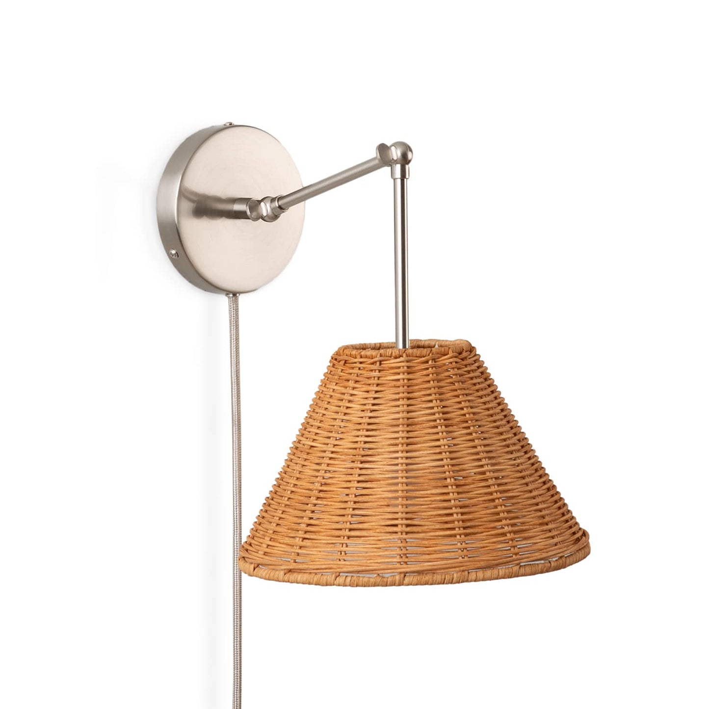 Hinge Plug-In Double Solo Sconce with Wicker Shade