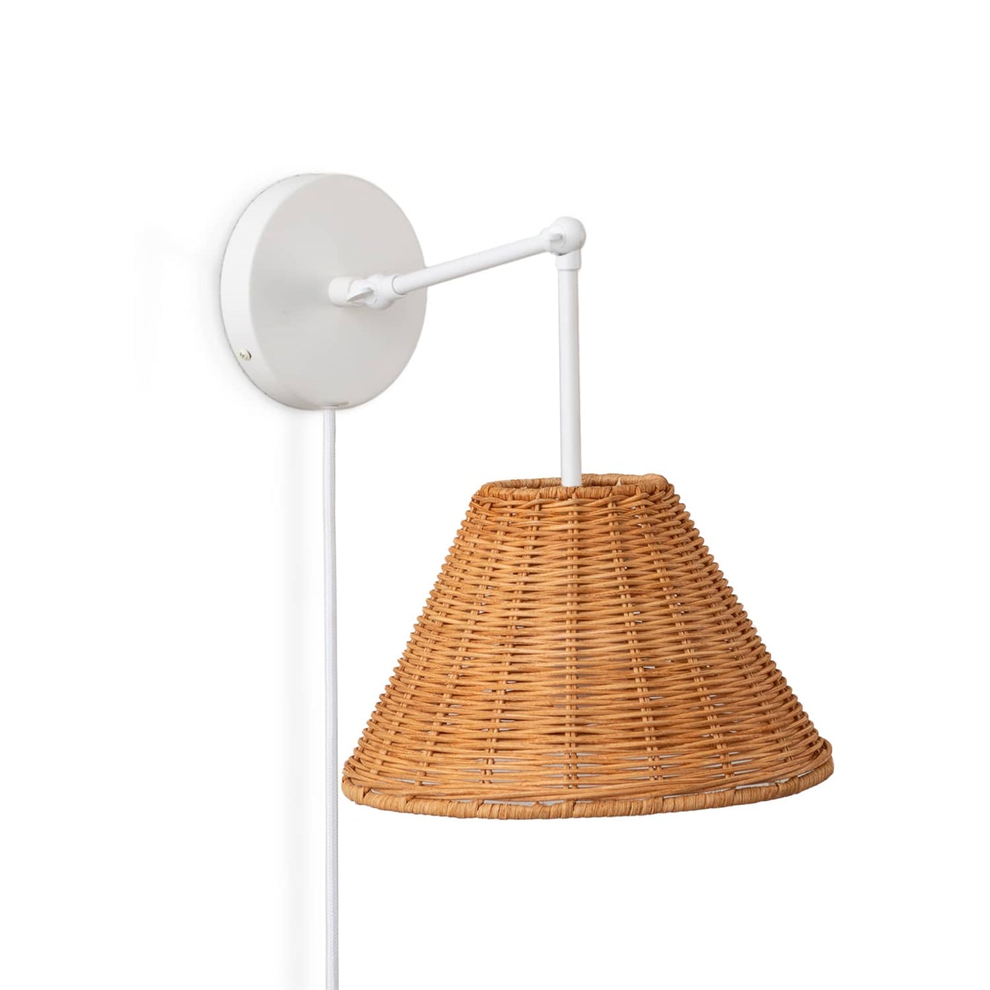 Hinge Plug-In Double Solo Sconce with Wicker Shade